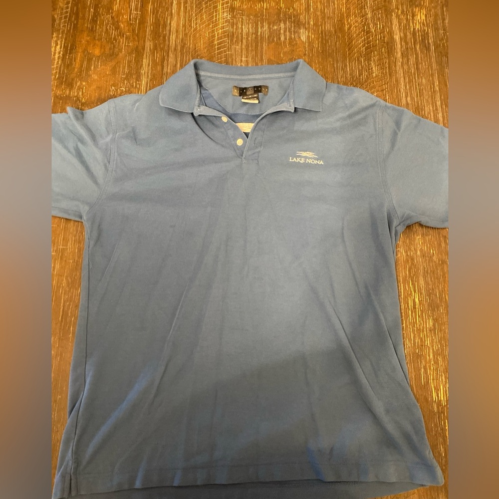 Nike Golf Men XL Light Blue Fit Dry Golf Polo Shirt Lake Nona Logo